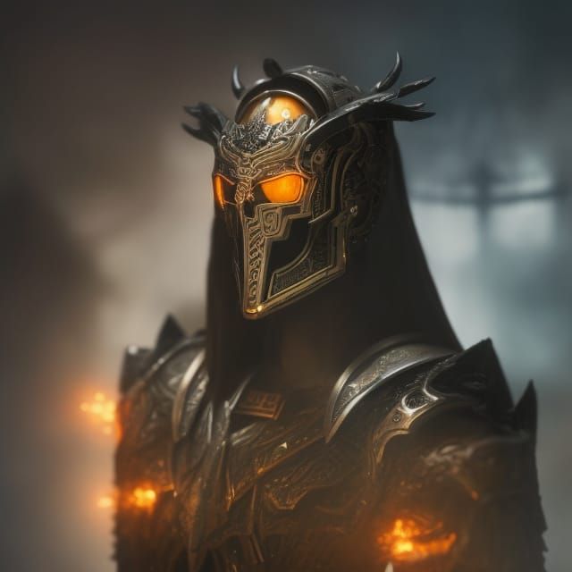 Gothic Death Knight Portrait in Intricate Black Gold Armor