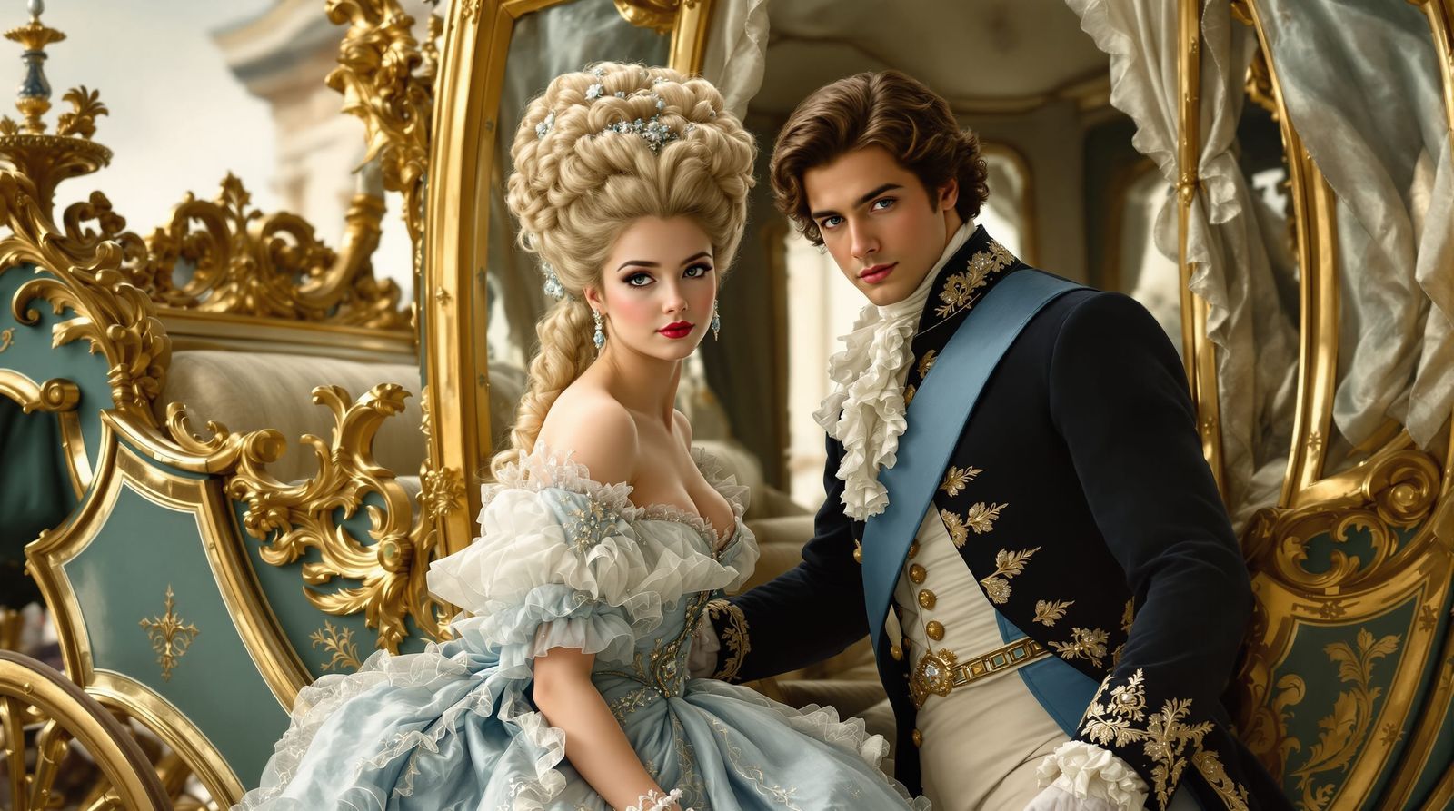 Marie Antoinette and Louis XVI in Rococo Carriage Style of F...