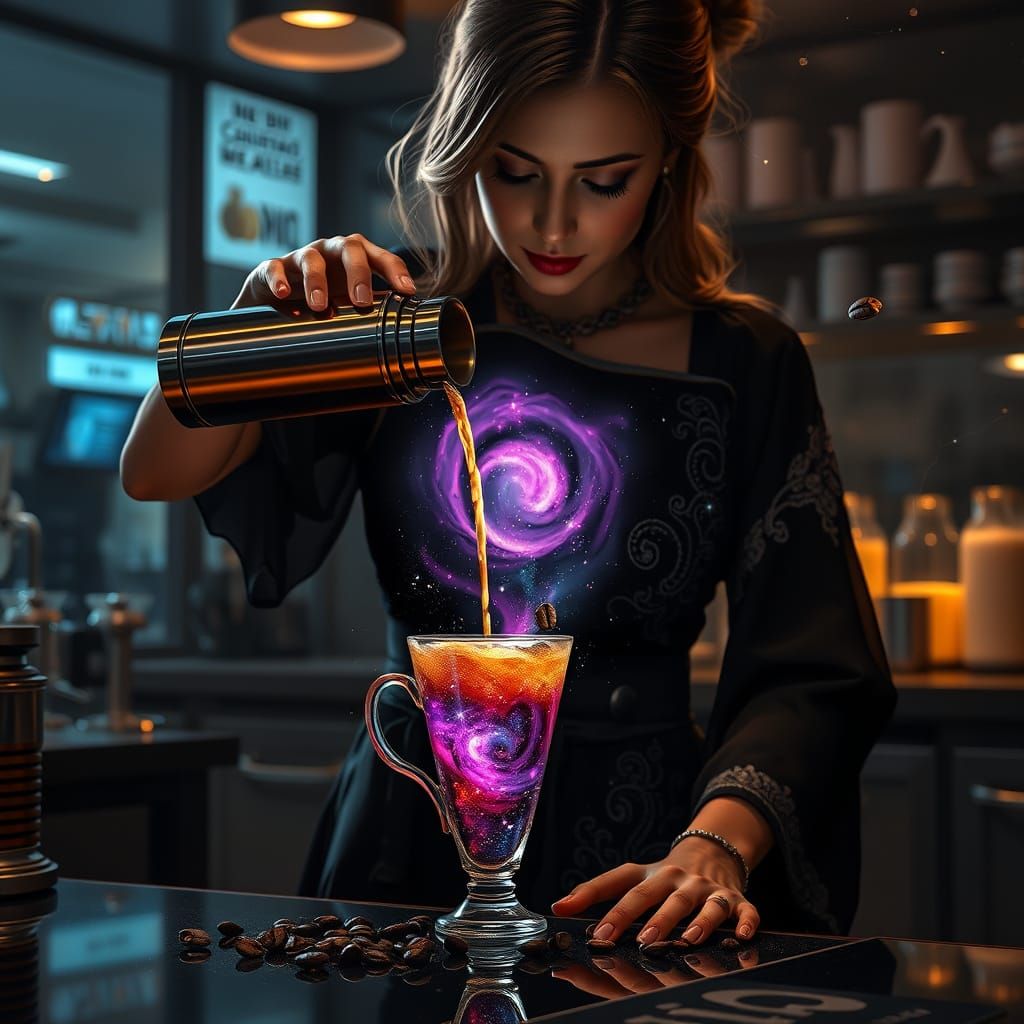 Mystical Barista Creates Galaxy Drink in Futuristic Coffee S...
