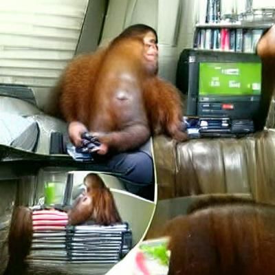 Orangutan Gamer Scratches Head in Mid-Game