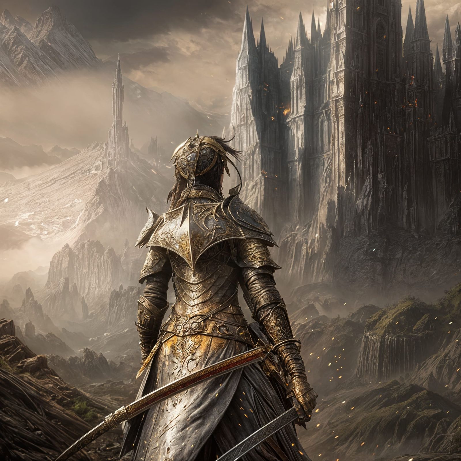 Armored Warrior Victorious, Detailed Fantasy Art