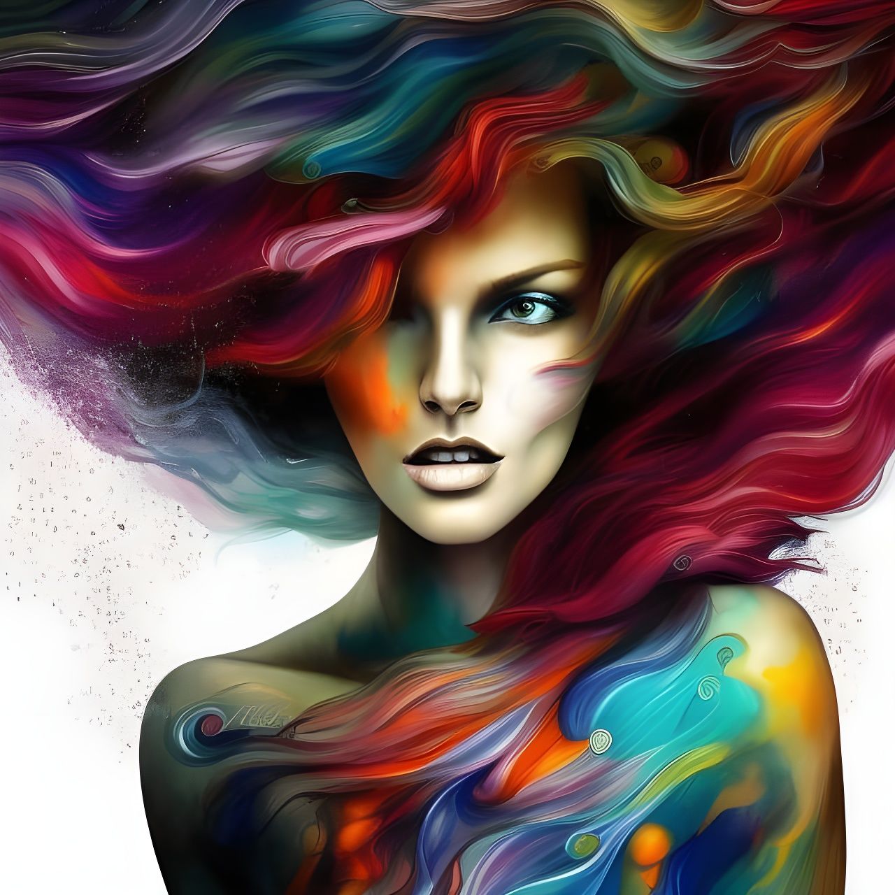 Colorful Woman with Liquid Paint Dress Digital Art