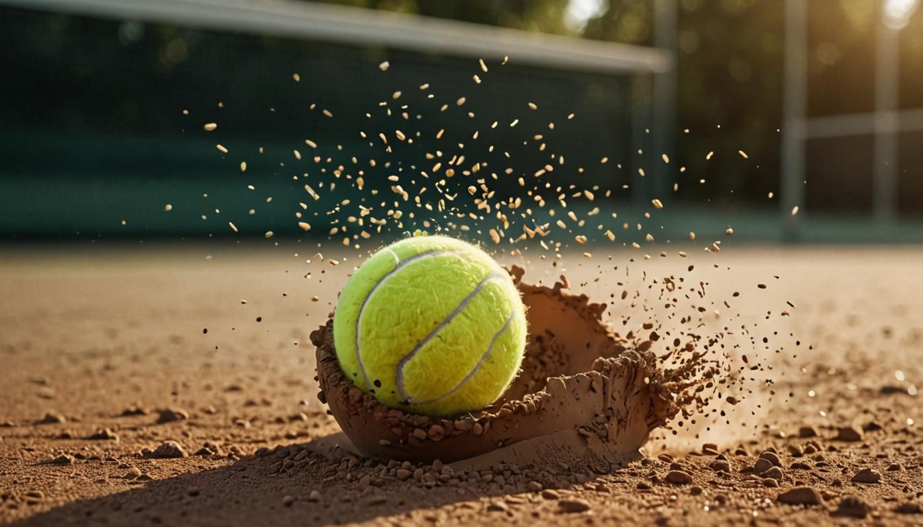 Tennis Ball in Motion on Clay Court