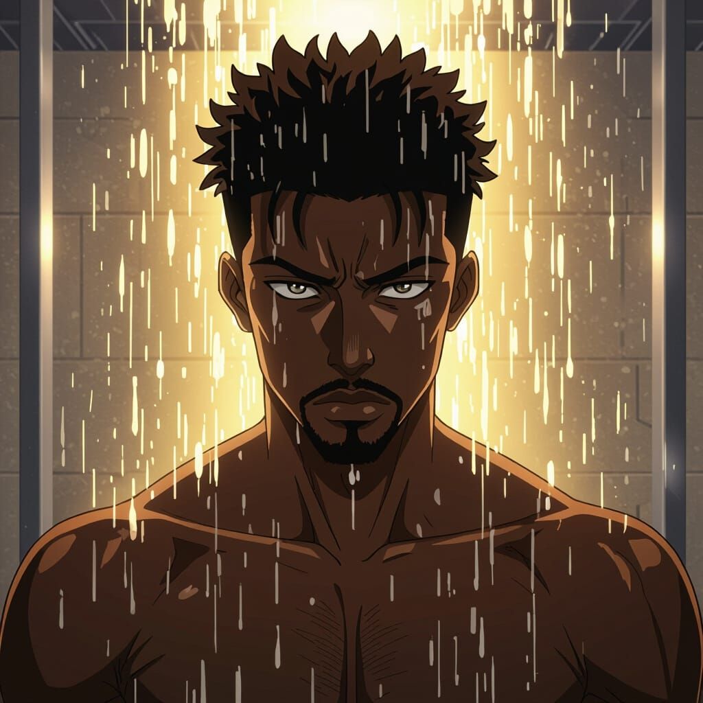 Athletic Man in Golden Light, Anime-Inspired Art