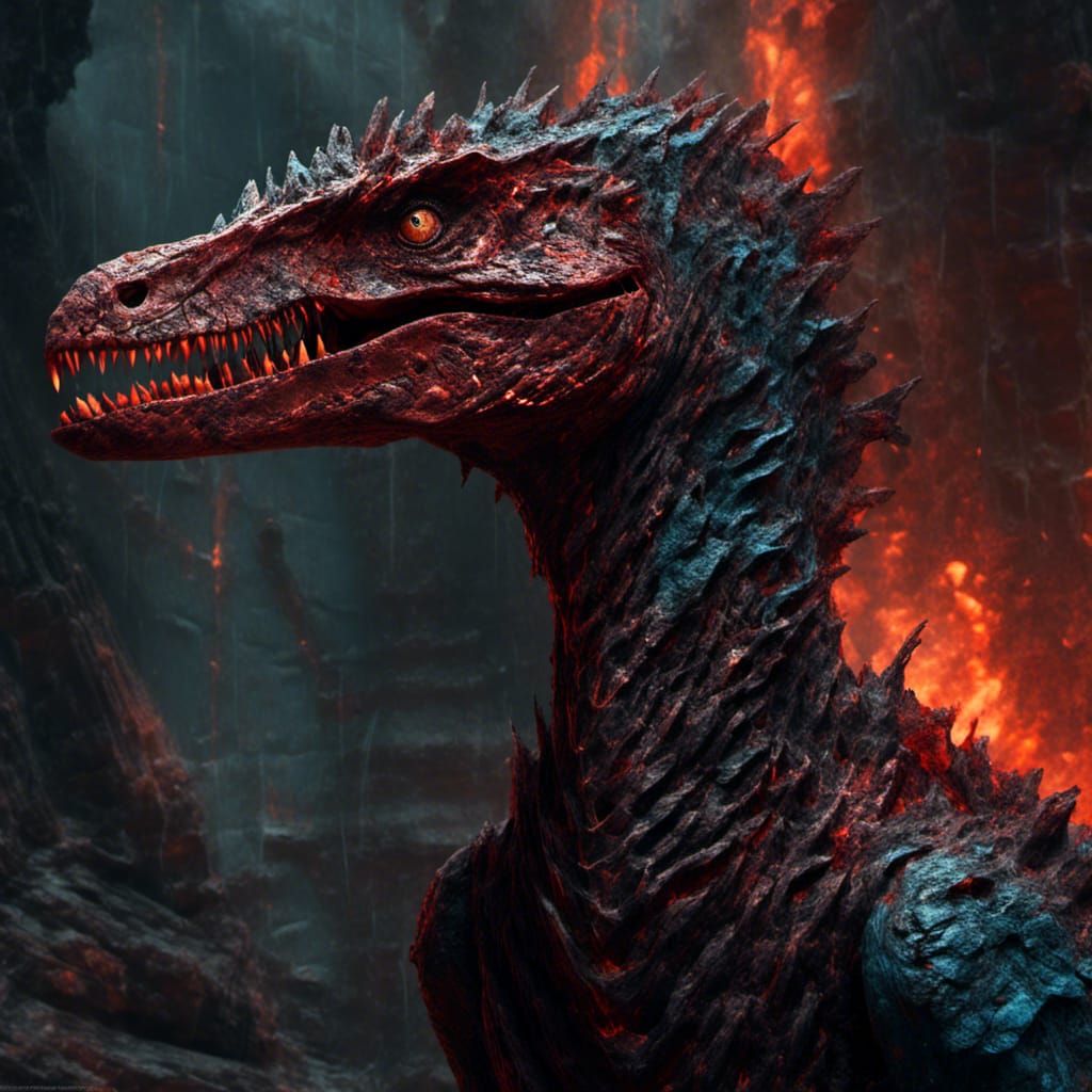 Epic Demonic Black Diamond Lava Velociraptor in Fiery Depths