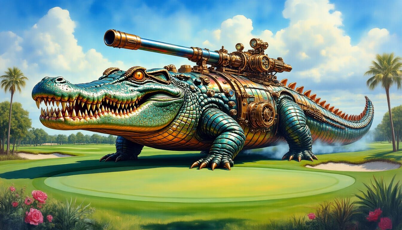 Steampunk Crocodile Tank on Golf Course