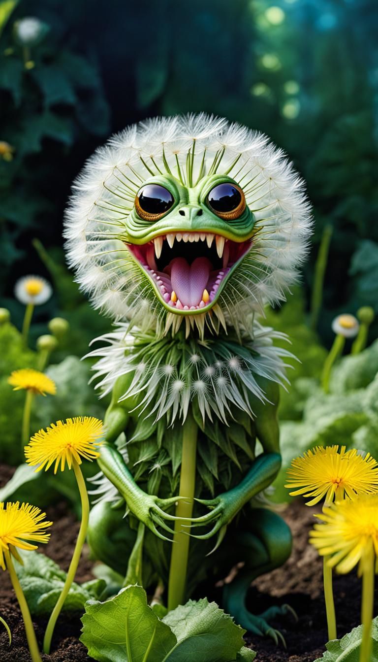 Fierce Dandelion Fink Monsters Overtake a Sunny Garden