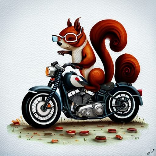 Striped Squirrel Biker on Harley, Paper Quilling Style