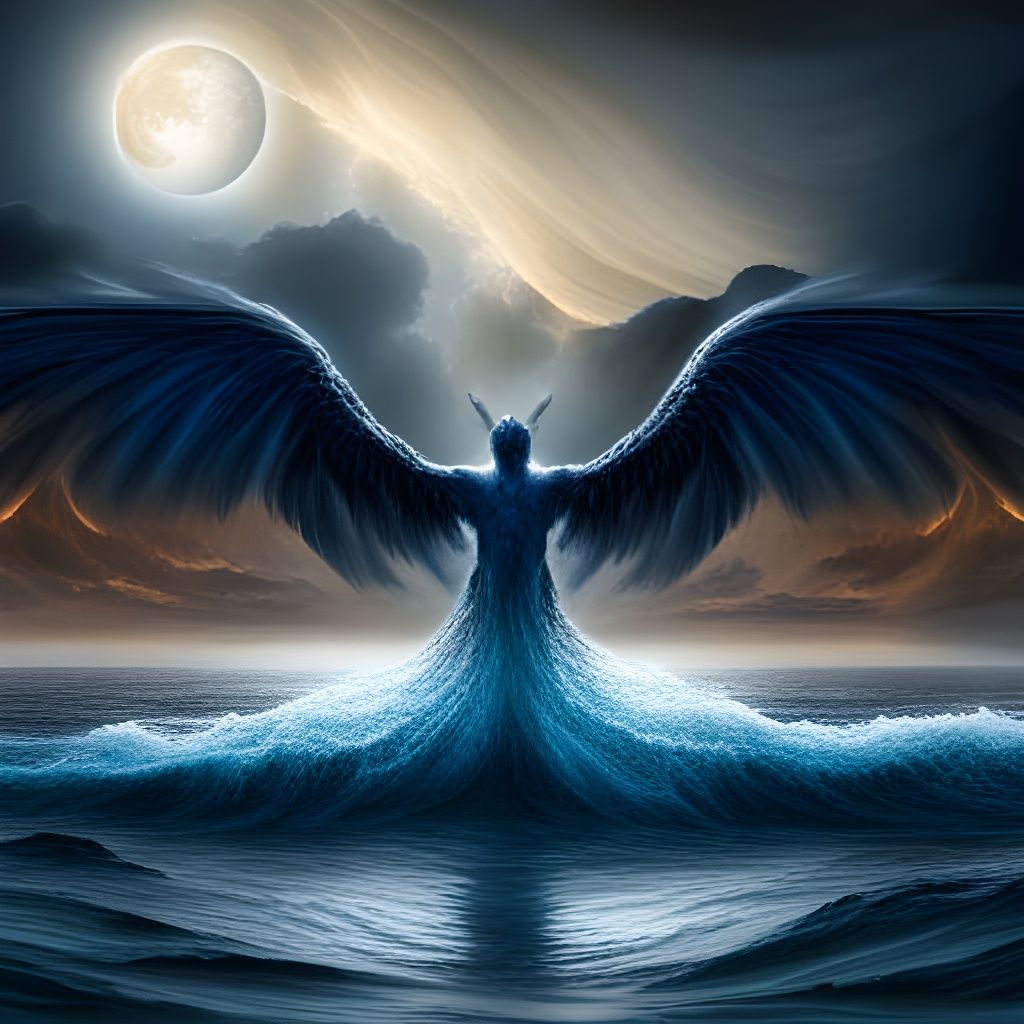 Cyberpunk Demon Rising from the Sea