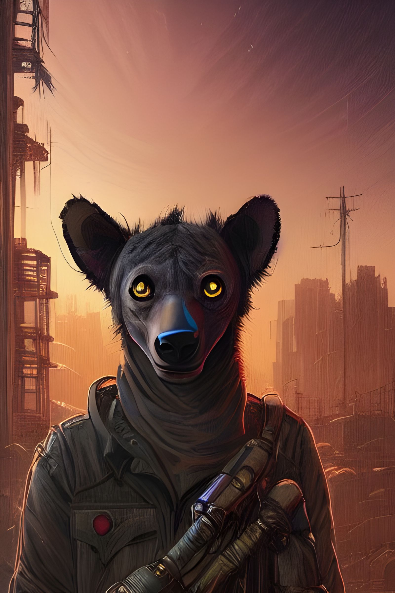 Romanticism Steampunk Hyena in a Post Apocalyptic City