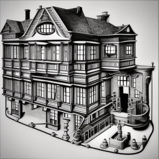 Escher House in Steampunk Engine Style