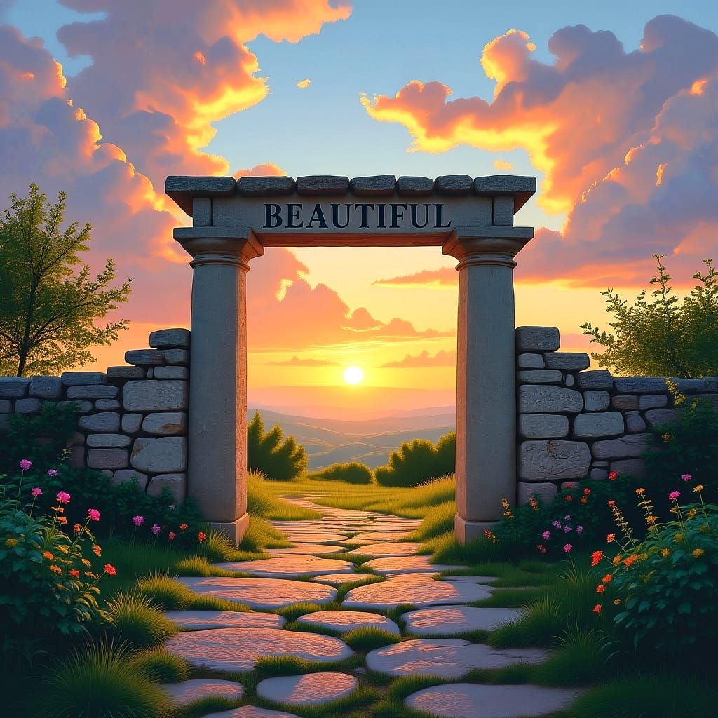 Old World Gate to Sunrise, Ansel Adams Style