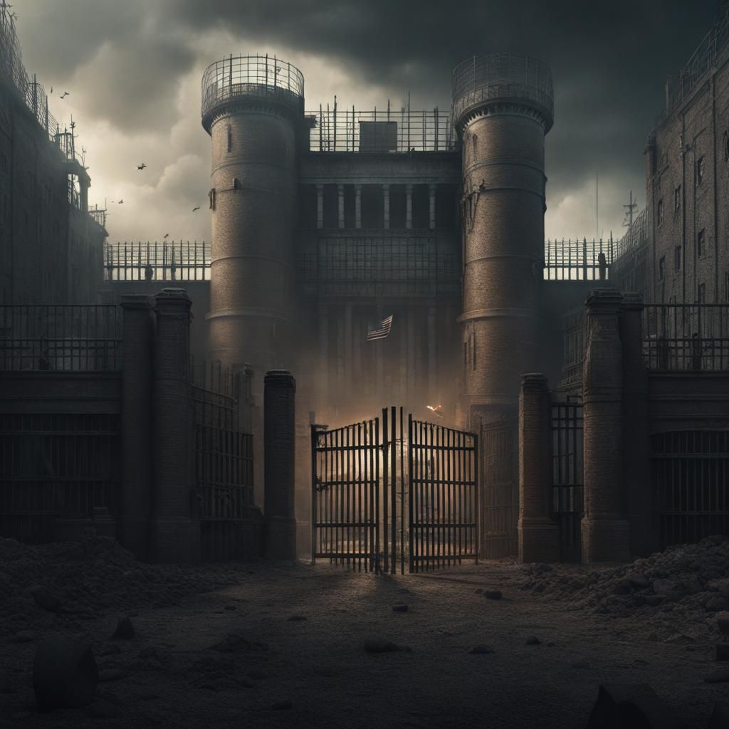 Epic Cinematic Digital Jail in a Maximalist Aesthetic