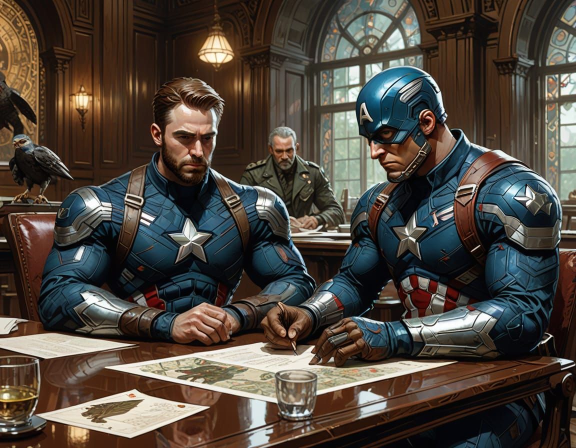 Captain America and the Falcon in Elegant Conference