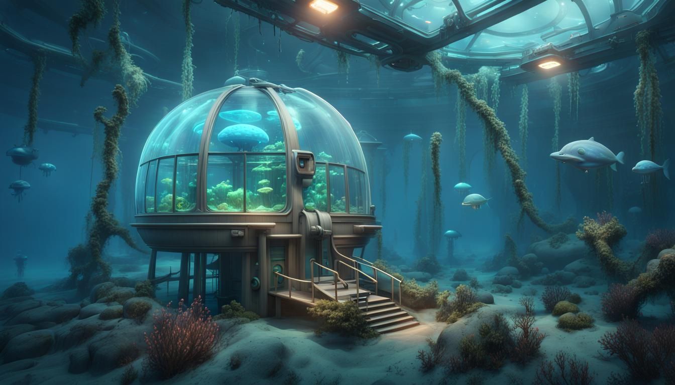 Jellyfish-Shaped Underwater Research Station in Vibrant Fant...