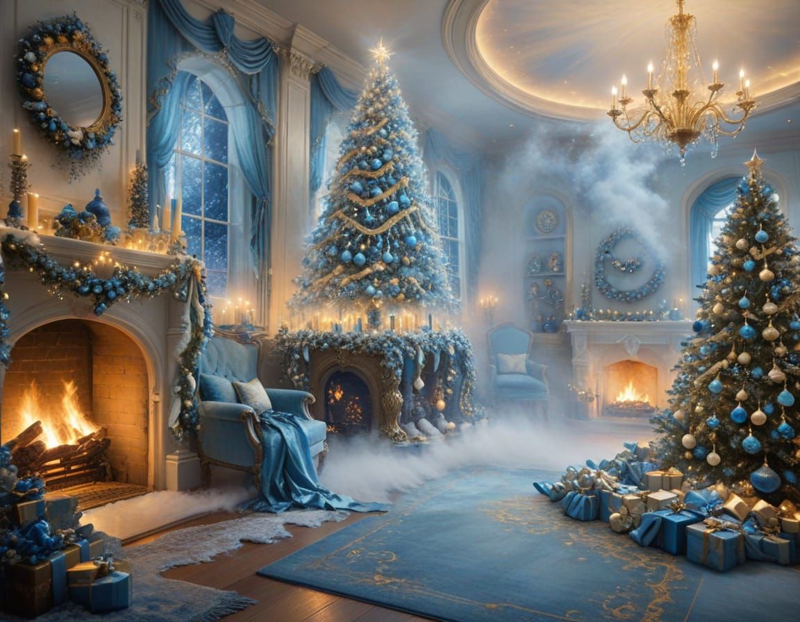 Ethereal Blue Christmas Tree with Gold Accents