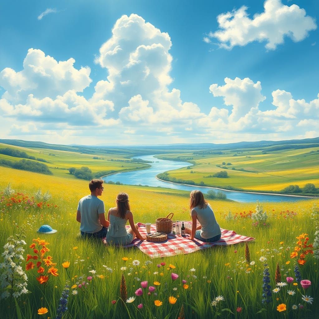 Luminous Summer Picnic Scene in Impressionist Style