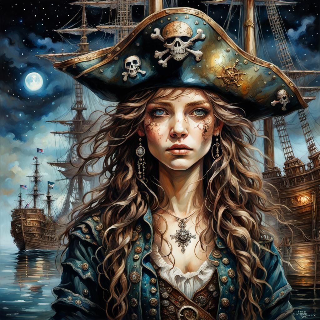 Enchanting Dark Fantasy Pirate Queen in Ethereal Masterpiece...