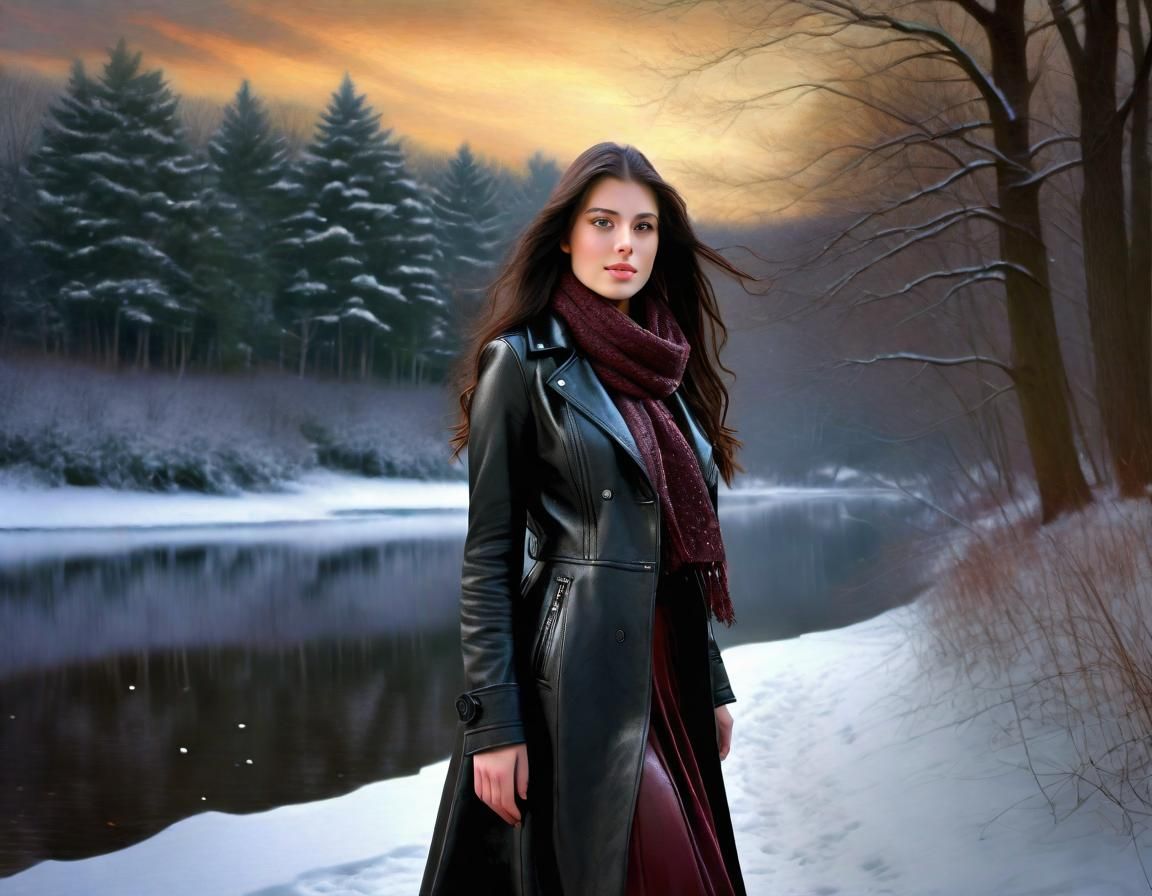 Joyful Woman in Snowfall, Renaissance Fantasy