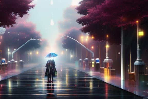 Sad Anime Scene with Rainy, Detailed Visuals
