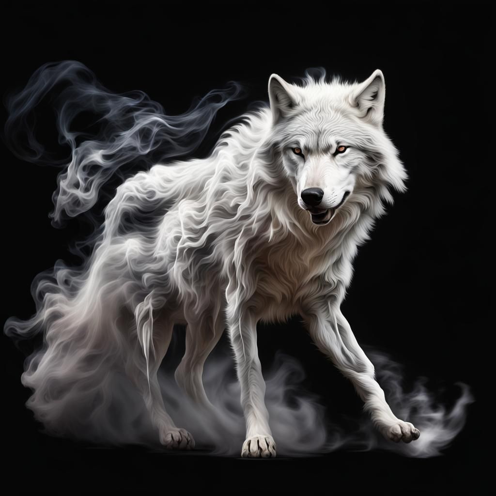 Powerful Wolf Sculpture in Ethereal Smoke