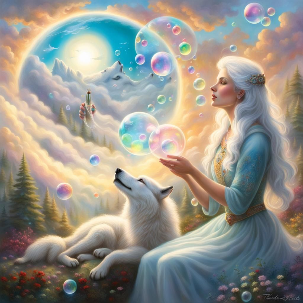 Beautiful White Haired Woman in Ethereal Fantasy Scene