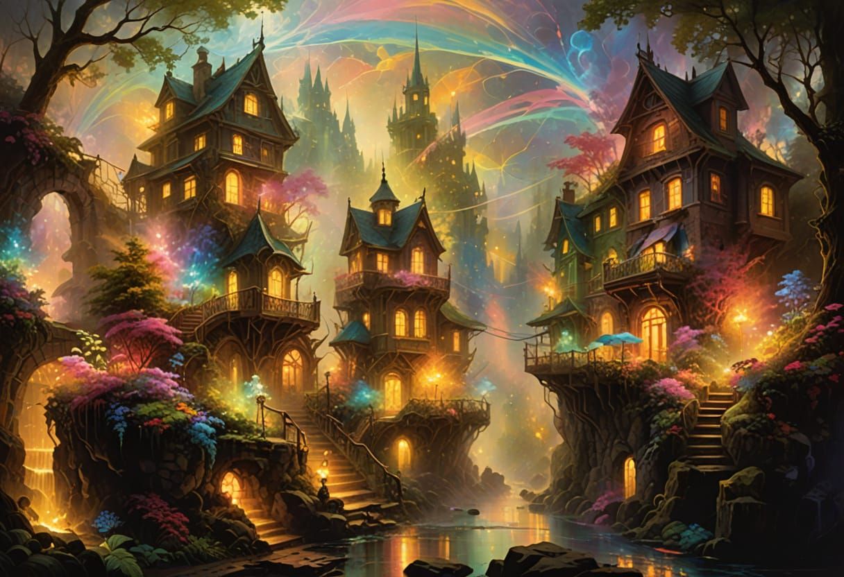 Vibrant Neon Abstract Art in Dark Background