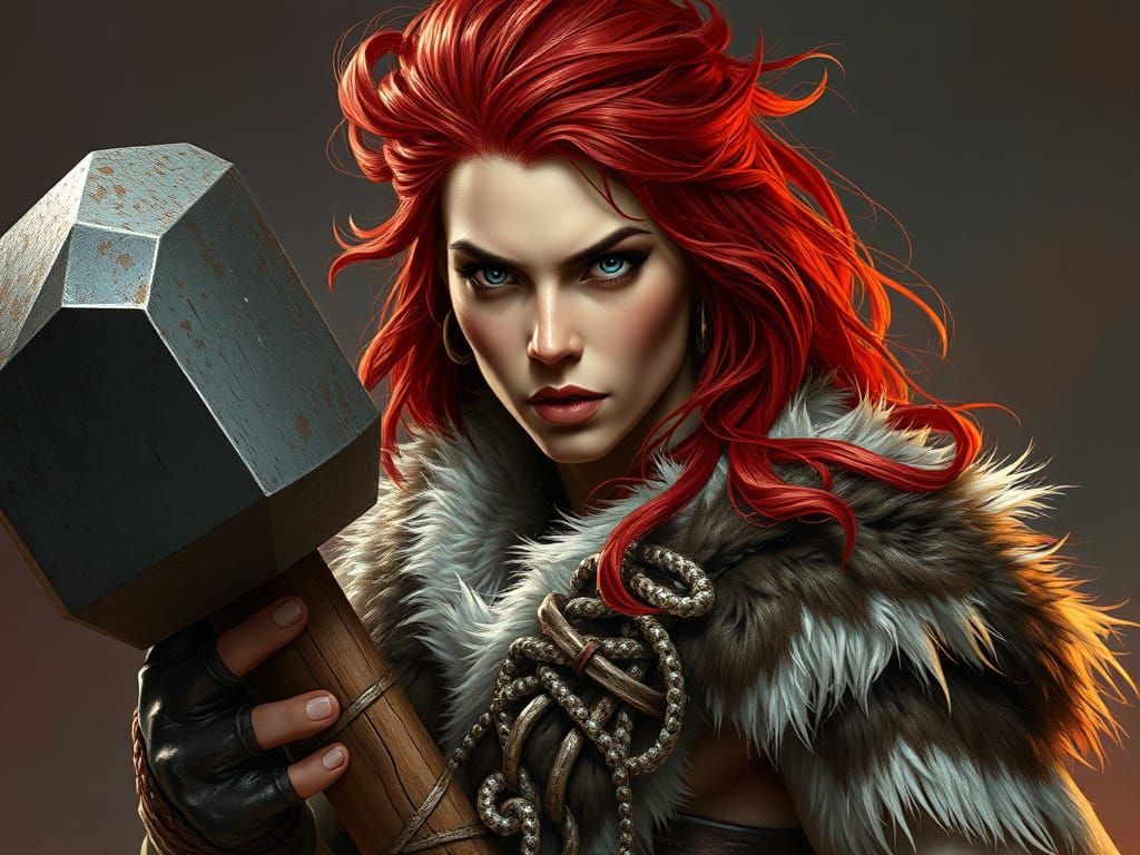 Fierce Female Barbarian in Hyperrealistic Style