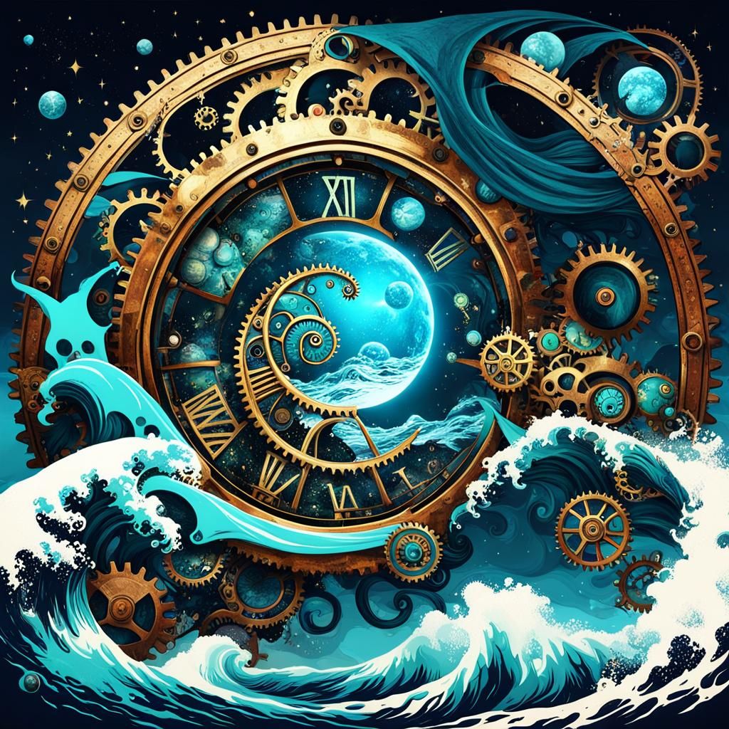 Clockwork Ocean Waves in Steampunk Style