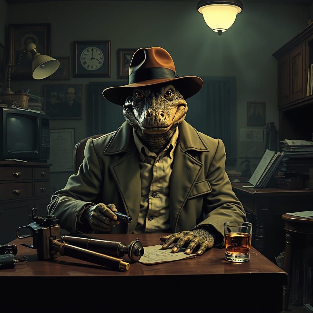 Alligator Private Eye in Film Noir Style