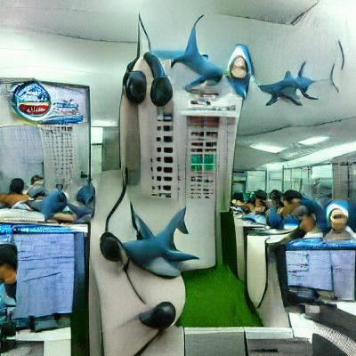 Cyberpunk Shark in a Futuristic Call Center
