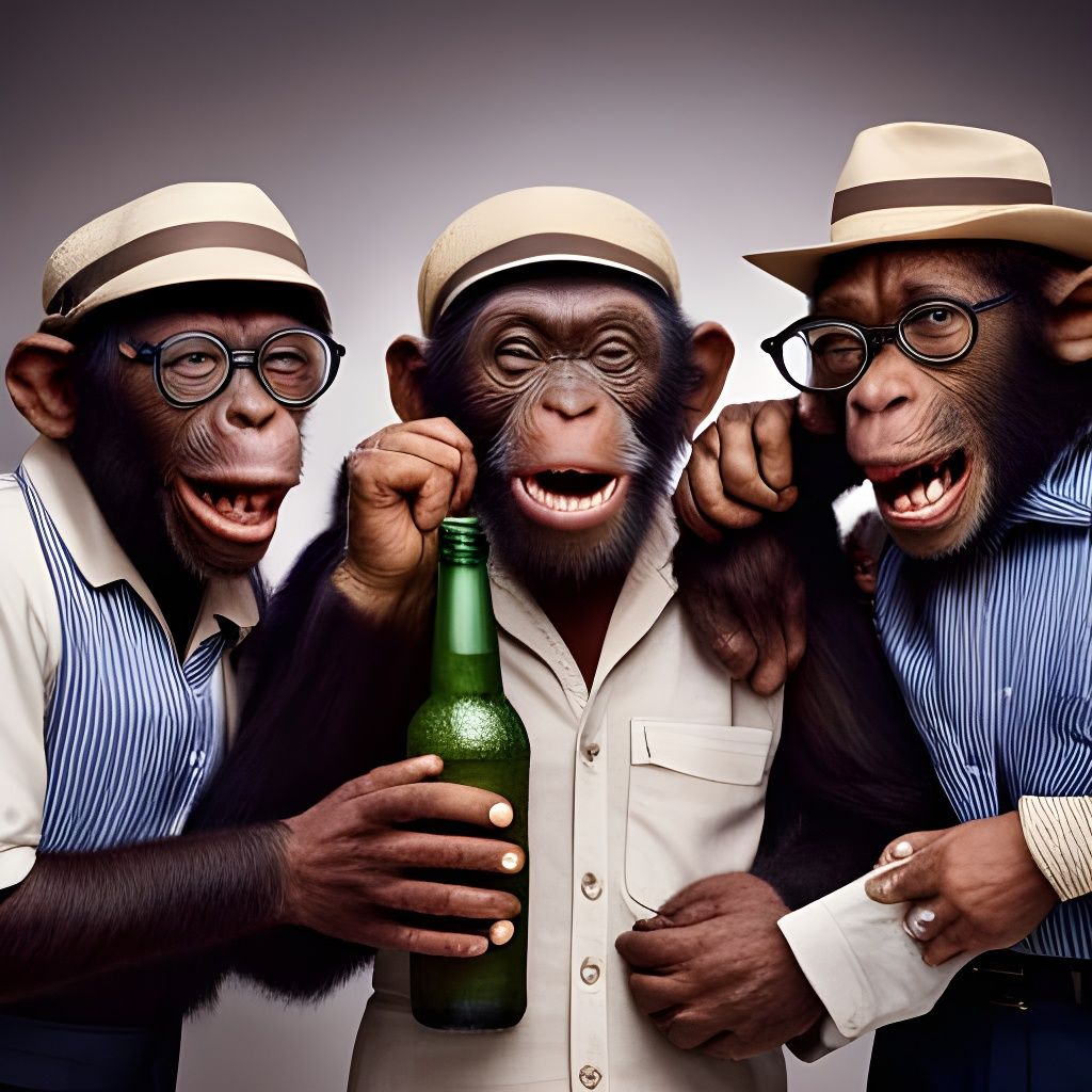Chimpanzees Enjoying a Vintage Beer Party