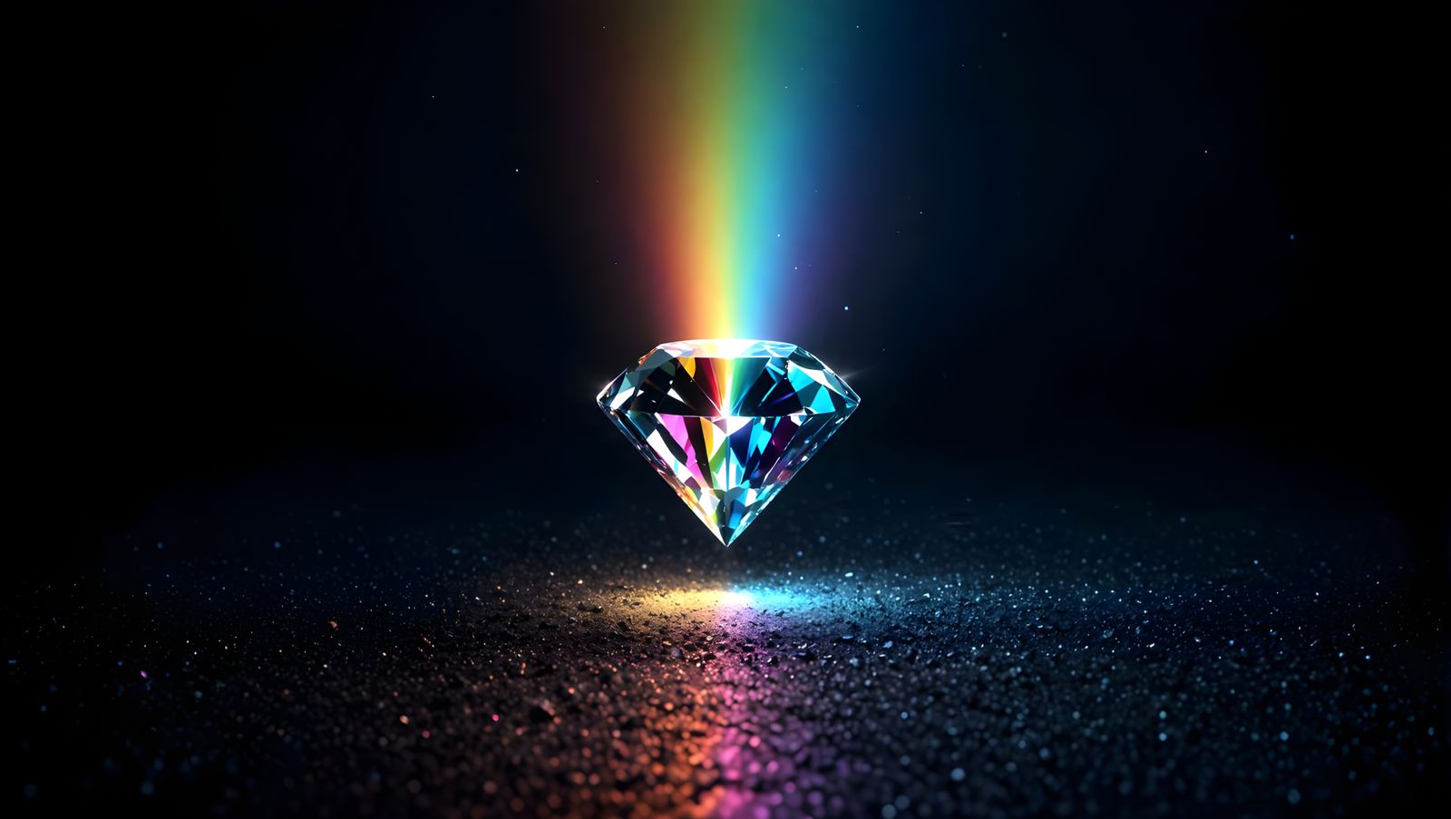 Diamond Refracts Rainbow Light in Dark Scene