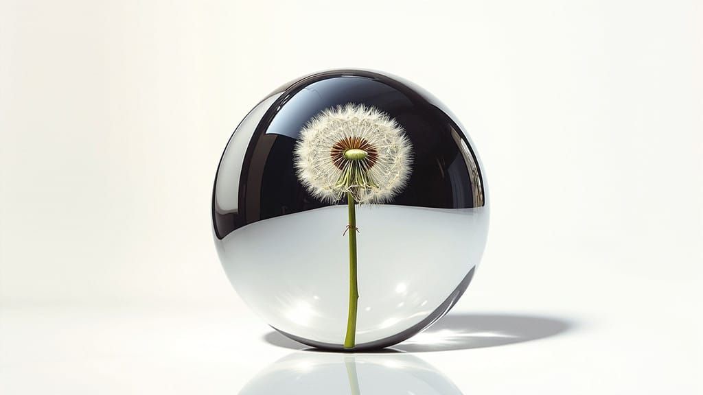 Surrealistic Dandelion Reflected in Chrome Sphere