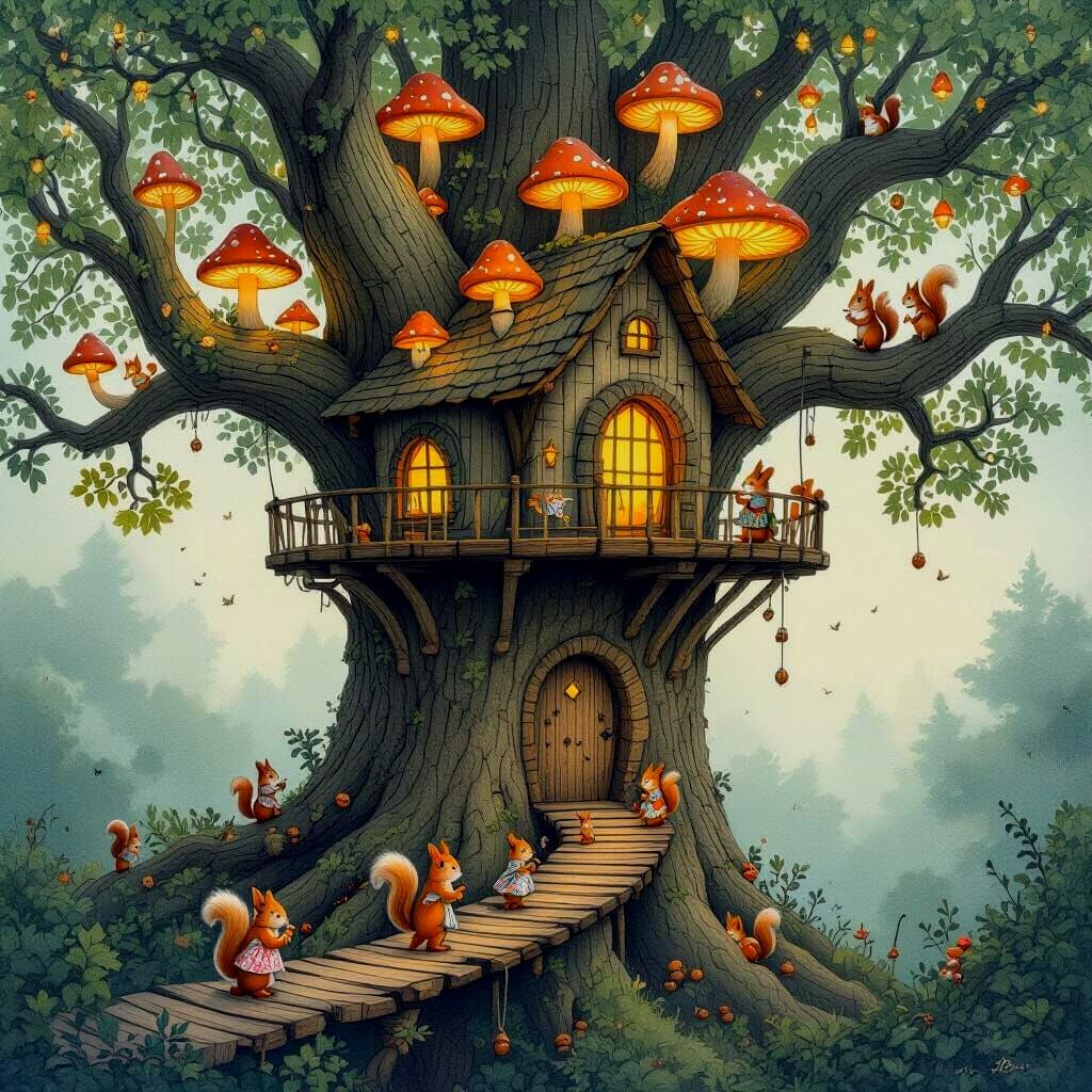 Whimsical Treehouse for Patchwork Squirrels