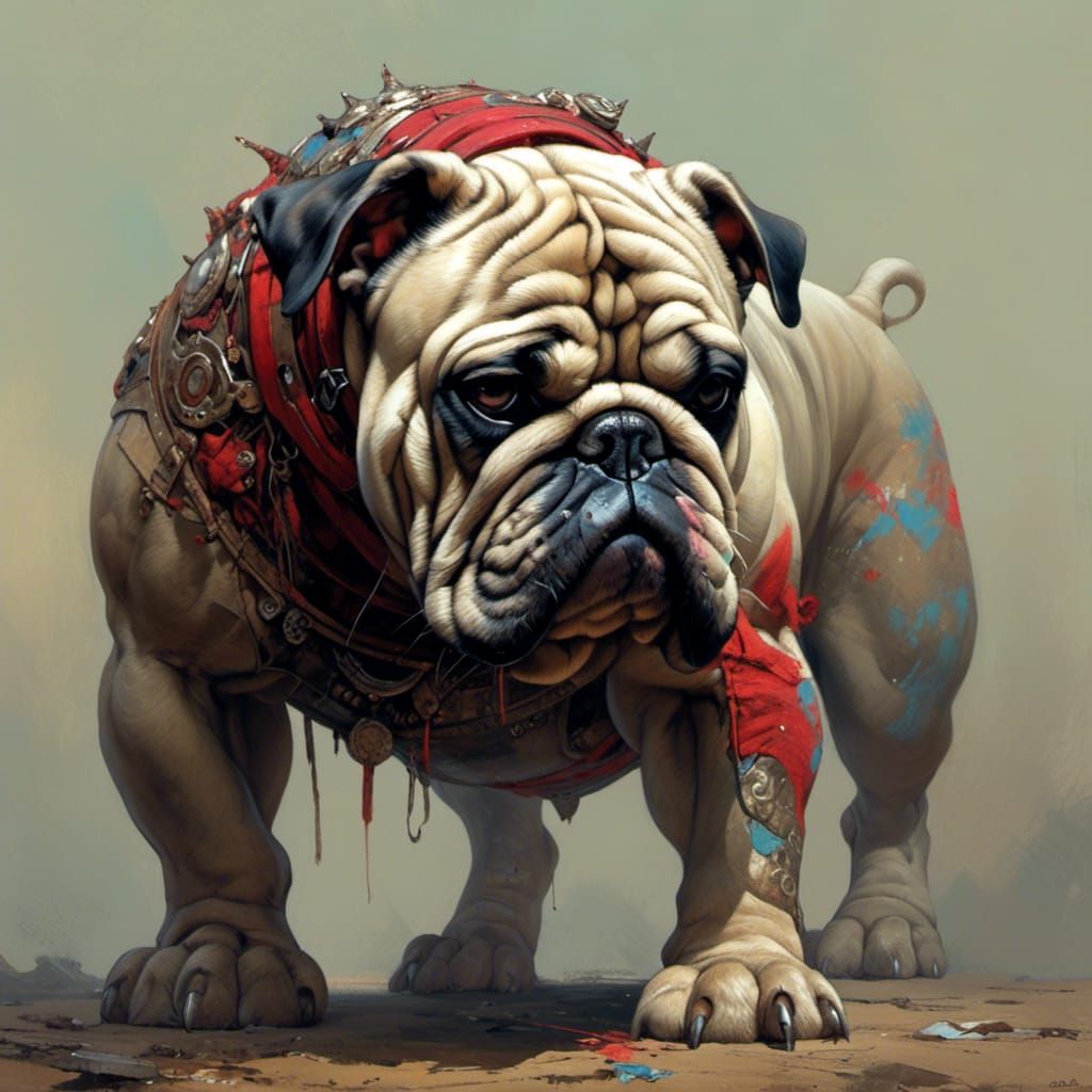 Dreamlike Landscape with a Bulldog as in the Style of Zdzisł...