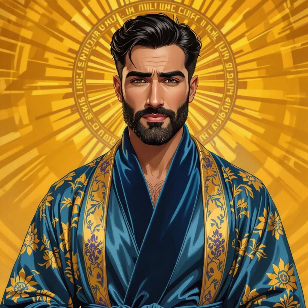 Divine Young Man in Golden Radiance, Post-Impressionist Styl...