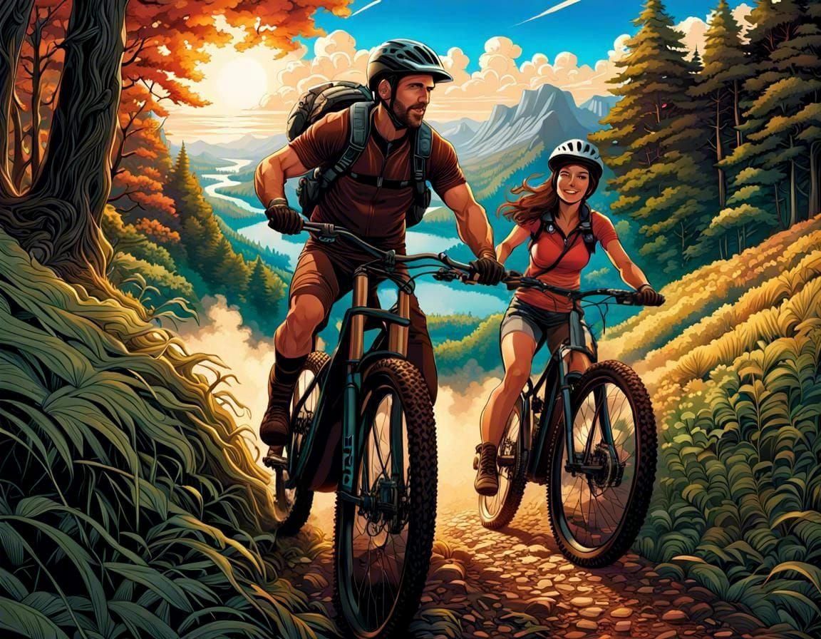 Loving Couple Soars Through Mountain Trails in Summers' Warm...