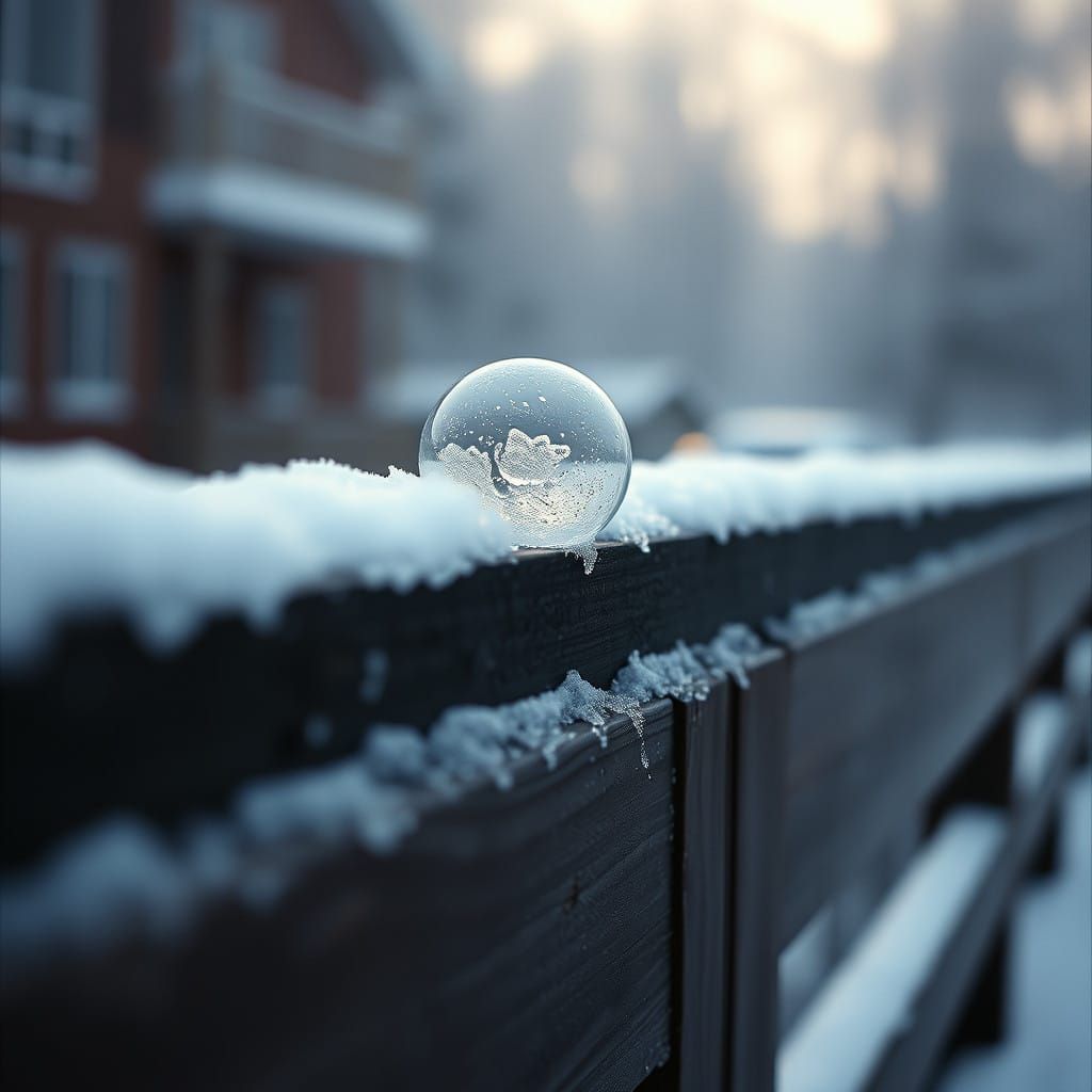 Ethereal Winter Scene on a Weathered Railing
