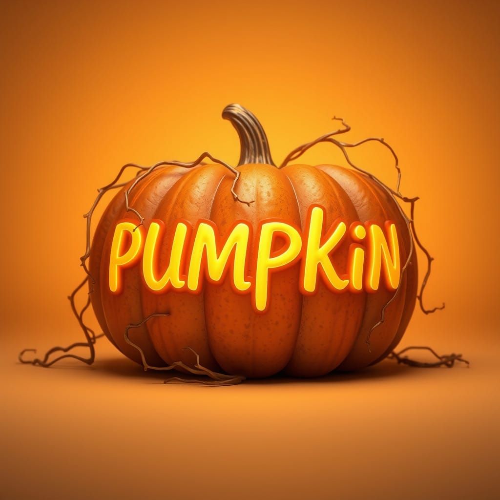 Bold, Cursive Pumpkin in Golden Vines and Ethereal Glow