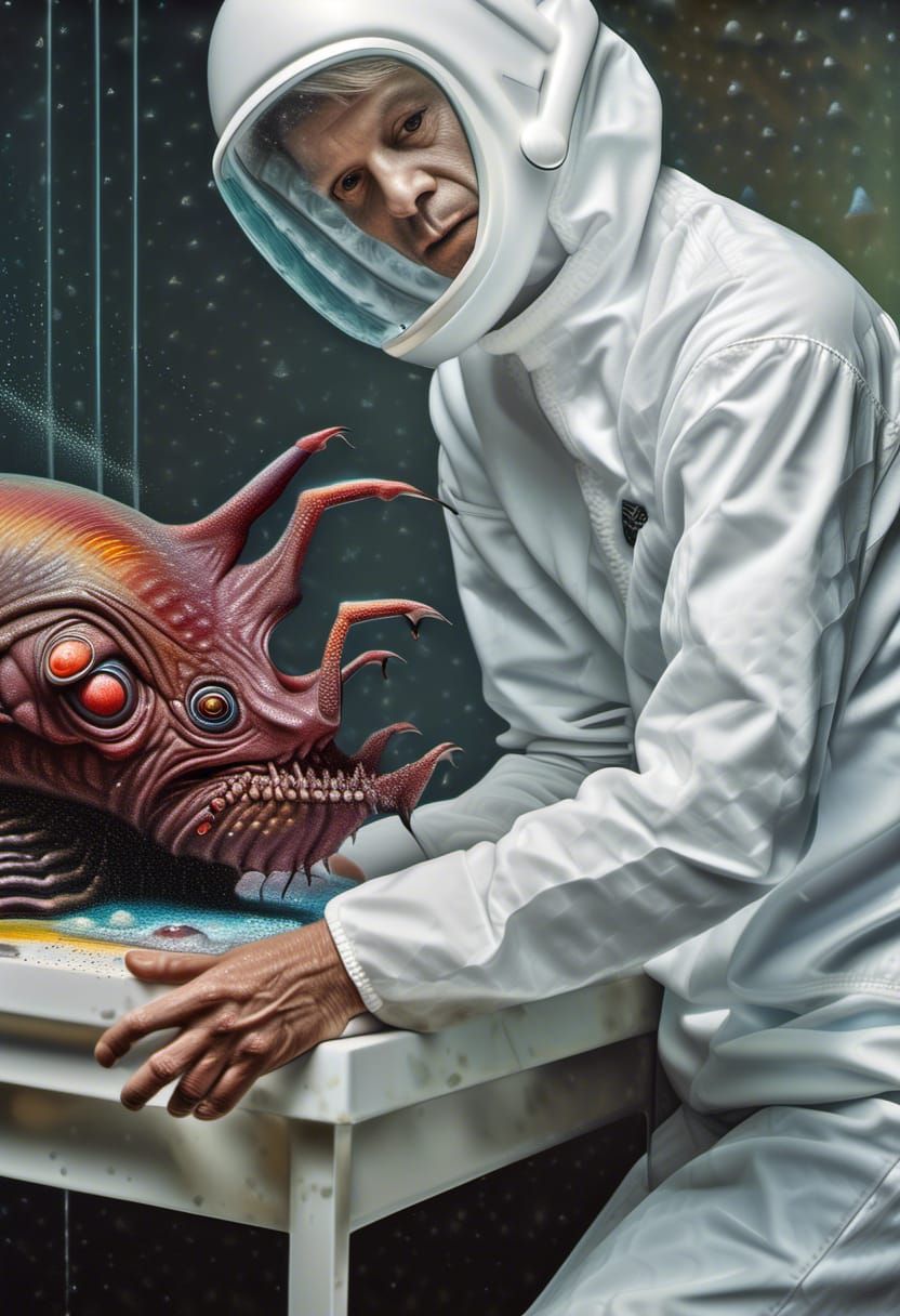 Surreal Portrait in White Laboratory, Magical Realism Art