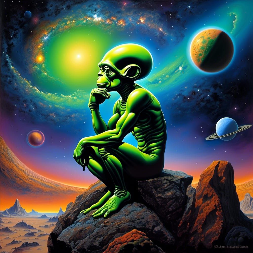 Ethereal Green Martian in Cosmic Whimsy