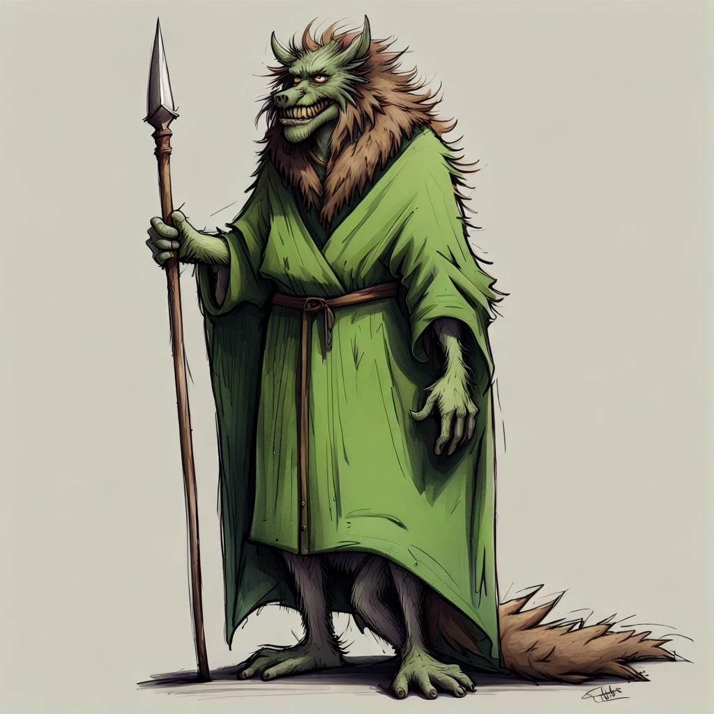 Bipedal Brown Fur Monster in Medieval Robes, Done in Sketchb...