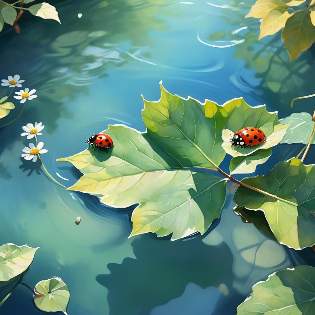 A Serene Leaf Landscape in Watercolor Style