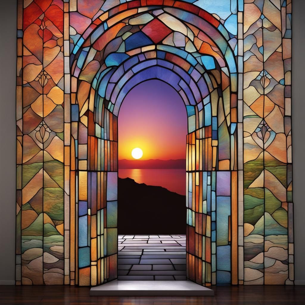 Stained Glass Sunset Paradise Entrance