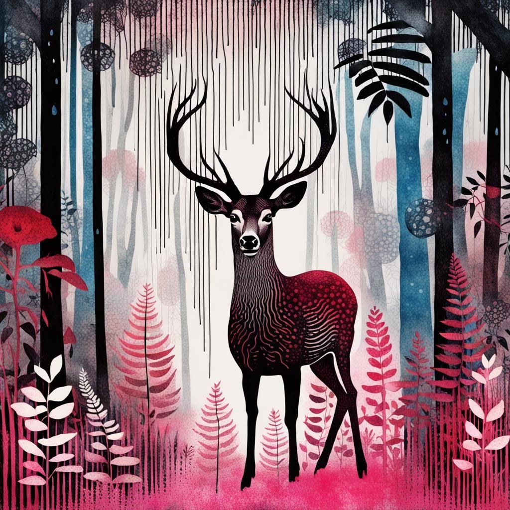 Surreal Buck Deer in a Whimsical Forest