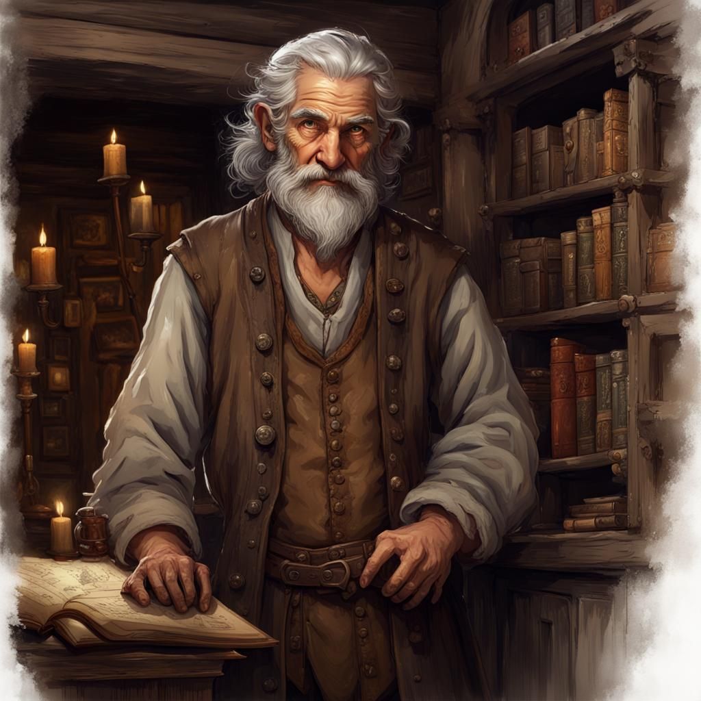 Fantastical Innkeeper in Whimsical Tavern Setting, Painted i...