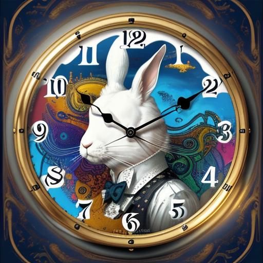 Surrealist Portrait of a White Rabbit in a Dreamlike Garden