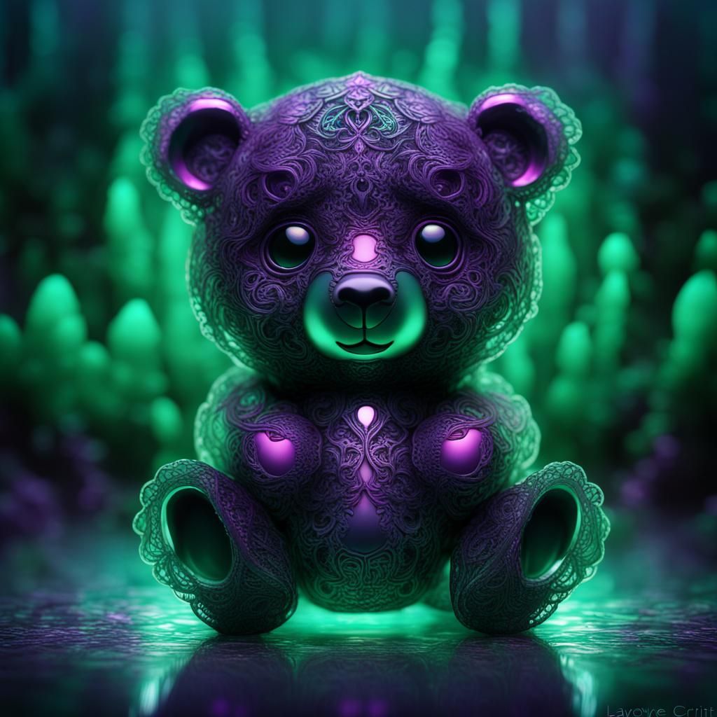 Glowing Emerald Bear Cub in Whimsical 8K Portrait