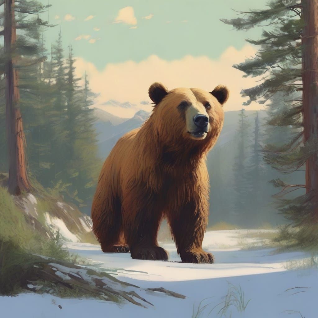 Fluffy Bear Cub Hugs Gnarled Tree Trunk in Emerald Meadow